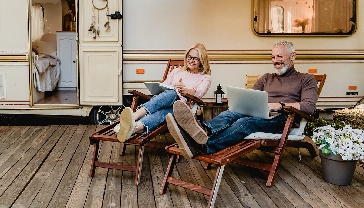 Older Couple Using Wireless Internet on the Road